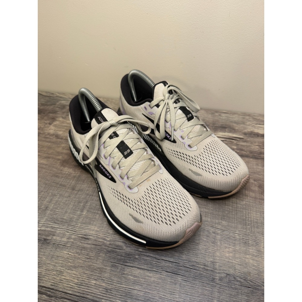 Brooks Adrenaline GTS 23 Womens 8.5 Running Shoes Oyster Black Pink 1203811B039